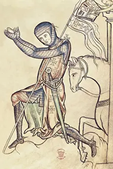 Xxii: Crusader knight praying. Manuscript of the 12th