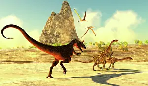 Pteranodon: Cryolophosaurus chasing Anchisaurus dinosaurs
