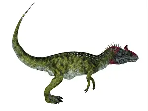 Dilophosaurid: Cryolophosaurus dinosaur, white background