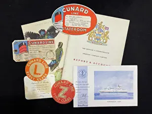 Stateroom: Cunard Line, baggage labels, passenger list
