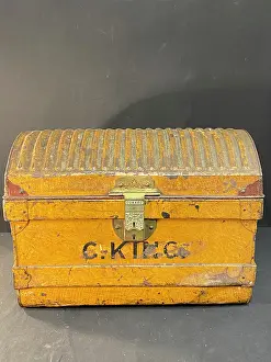 Stencilled: Cunard Line - emigrants tin trunk, stencilled G King