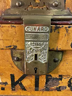 Stencilled: Cunard Line - emigrants tin trunk, stencilled G King