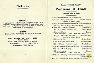 Teatime: Cunard White Star, RMS Queen Mary, Programme of Events