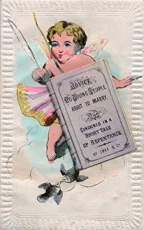 Repentance: Cupid with good advice on a comic Valentine card