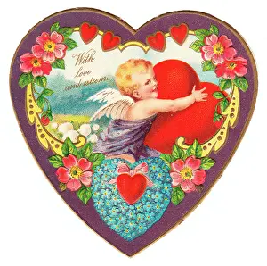 Forgetmenots: Cupid on a heart-shaped Valentine card