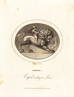 Richard Dagley: Cupid, with whip and bridle, mounted on a lion