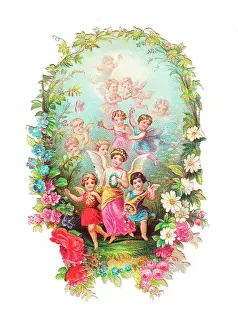 Cupids and flowers on a romantic Victorian scrap