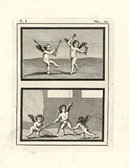 Genii: Cupids or genii playing music and games