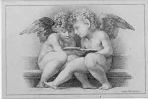 Cupids: Two cupids reading a book
