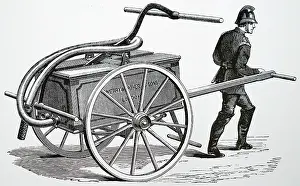 Pumps: Curricle fire engine with two pumps operated by a handle