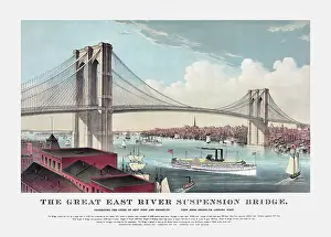 Completion: Currier and Ives illustration of the Brooklyn Bridge