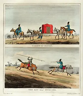 Takht: Curtained litter and cavalry exercise, Persia