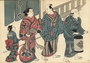 Shopfront: Customer and courtesan with maid being led by a servant