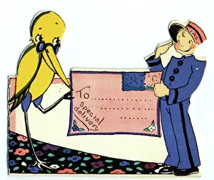 Postboy: Cut-out decorated envelope - Stork makes Special Delivery
