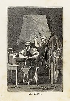 Cutlers: Cutlers making utensils in a workshop