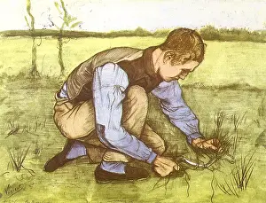 Crouches: Cutting Grass with Sickle, by Van Gogh