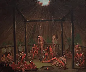 Mandan: Cutting Scene, Native American Mandans, by George Catlin