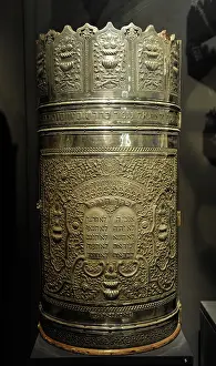 Donor: Cylindrical Torah scroll case.Tripoli, Libya, 1935. Silversmi