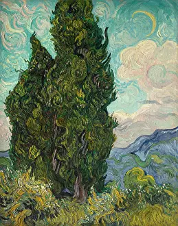 Painterly: Cypresses, by Vincent Van Gogh, 1889, Dutch Post-Impressioni