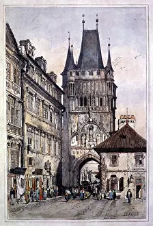 Vinzenz: Czechoslovakia, Prague, bridge tower, coloured