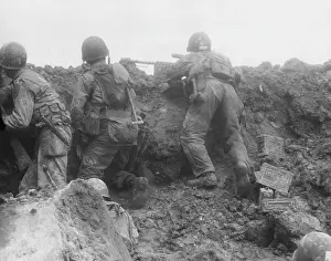 Landings: D-Day - American troops taking cover