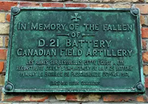 Ieper: D21 Bty, Canadian Field Artillery, Plaque, Zonnebeke Church