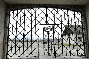 Slogan: Dachau Concentration Camp. Main entrance. Germany
