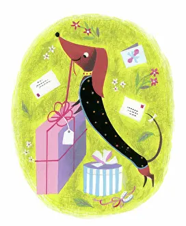 Houghton: Dachshund with parcels and letters