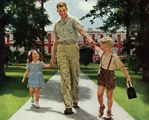 Clasping: Dad and Kids Leave School