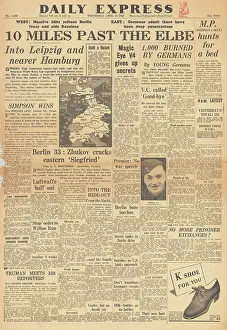 Tolbukhin: Daily Express front page Americans advance beyond the Elbe
