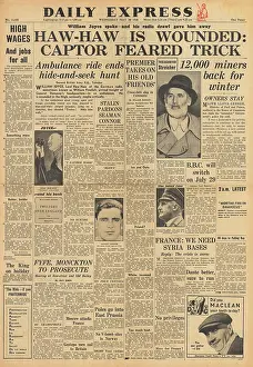Aleppo: Daily Express front page Arrest of Lord Haw Haw