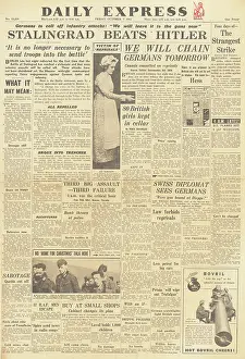 Manacles: Daily Express front page Battle of Stalingrad