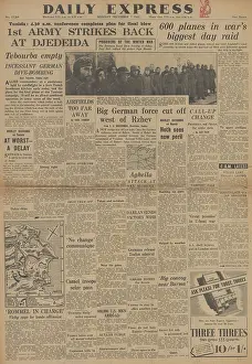 Guadalcanal: Daily Express front page Battle for Tunisia