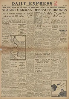 Lorient: Daily Express front page Eighth Army capture of Tripoli