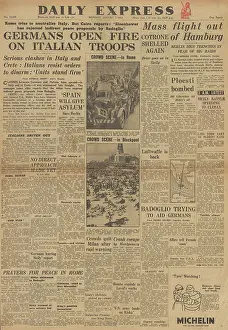Ploesti: Daily Express front page Germans open fire on Italian troops