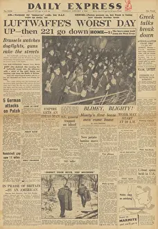 Papandreou: Daily Express front page Heavy Luftwaffe losses