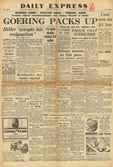 Tolbukhin: Daily Express front page Hermann Goering resigns