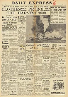 Shortages: Daily Express front page Kamikaze attack on HMS Formidable