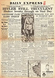 Koniev: Daily Express front page Red Army advance into Germany