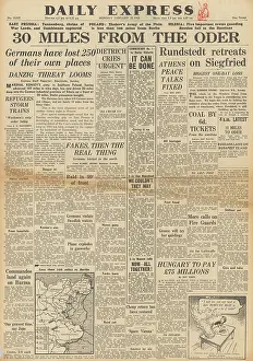 Bastogne: Daily Express front page Red Army advance towards the Oder