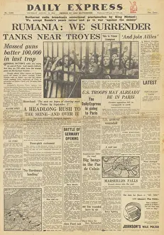 Falaise: Daily Express front page Romania surrender