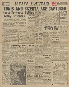 Longstop: Daily Herald front page Allies capture Tunis & Bizerte