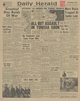 Guadalcanal: Daily Herald front page Battle for Tunisia