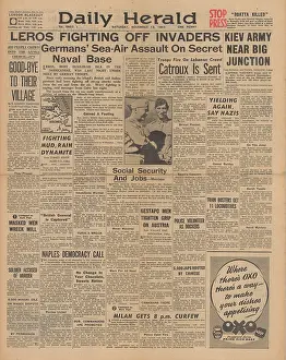 Curfew: Daily Herald front page German attack on Leros