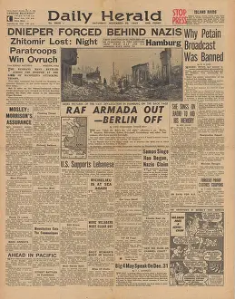 Richelieu: Daily Herald front page RAF bomb Berlin