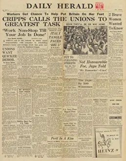 Demob: Daily Herald front page Task of rebuilding Britain