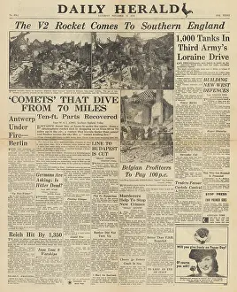 Peenemunde: Daily Herald front page V2 rocket attacks on Britain