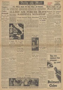 Chastise: Daily Mail front page Allies attack Sardinia