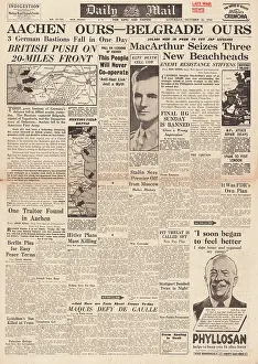 Leyte: Daily Mail front page Allies capture Aachen