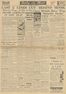 Beresina: Daily Mail front page Battle for Minsk